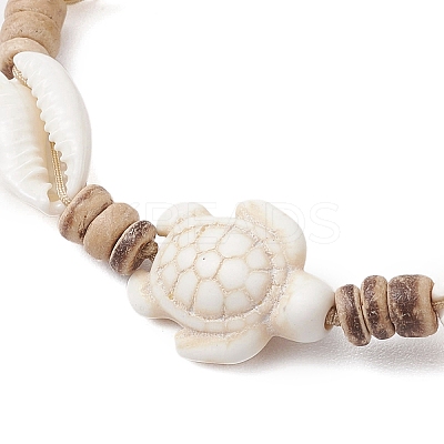 Ocean Theme Adjustable Cowrie Shell & Coconut Braided Bead Bracelets BJEW-JB11461-02-1