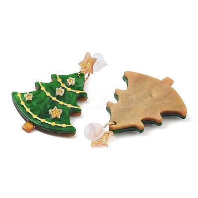 Glitter Star Christmas Tree Acrylic Dangle Stud Earrings EJEW-L203-12B-1