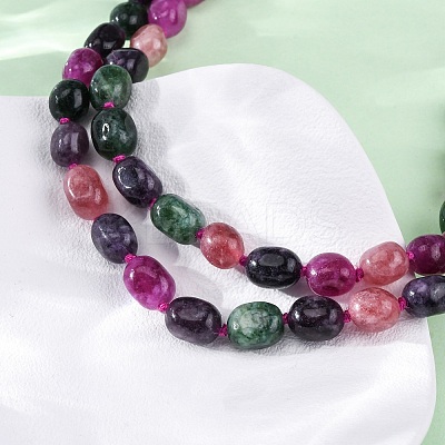 Natural Dyed Malaysia Jade Tumble Stone Nuggets Beaded Long Necklaces for Women NJEW-F340-A08-1