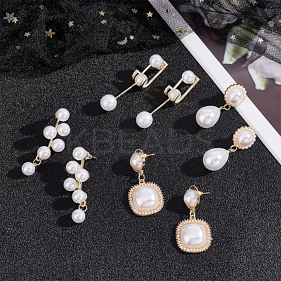 4 Pairs 4 Style Exquisite Plastic Imitation Pearl Beaded Dangle Stud Earrings EJEW-AN0002-09-1