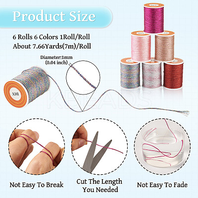 6Rolls 6 Colors Polyester Metallic Thread OCOR-TA0002-82A-1