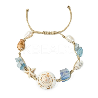 3Pcs Natural Shell & Quartz & Aquamarine Braided Bead Bracelets for Women BJEW-TA00576-1