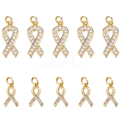 10Pcs 2 Styles Brass Micro Pave Clear Cubic Zirconia Pendants KK-HS0001-93-1