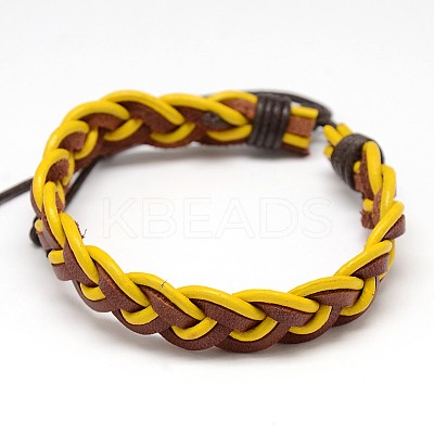 Trendy Unisex Casual Style Braided Waxed Cord and Leather Bracelets BJEW-L297-M-1