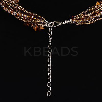 Tiger Eye Multi-strand Necklaces NJEW-L143-02-1