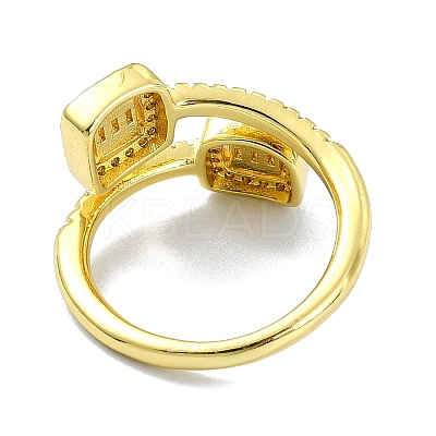 Brass with Cubic Zirconia Open Cuff Ring RJEW-B051-03G-1