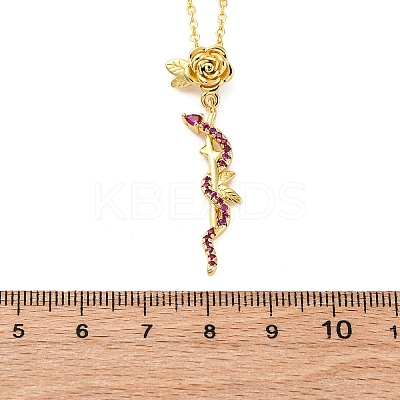 Brass Micro Pave Camellia Cubic Zirconia Flower Snake Pendant Necklaces LS-NJEW-S438-02D-G-1