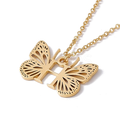 Initial Letter with Butterfly Pendant Necklace NJEW-C026-01G-H-1