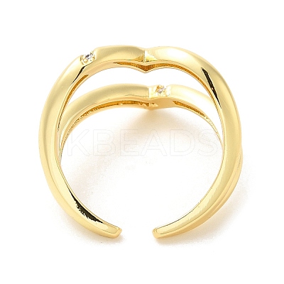 Heart Brass Micro Pave Cubic Zirconia Open Cuff Rings RJEW-P098-12G-1