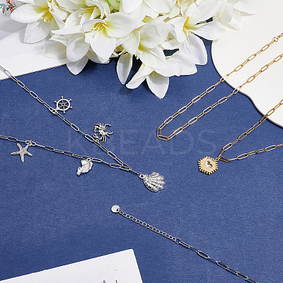 6Pcs 2 Colors 304 Stainless Steel Paperclip Chain Necklaces NJEW-SC0001-58B-1