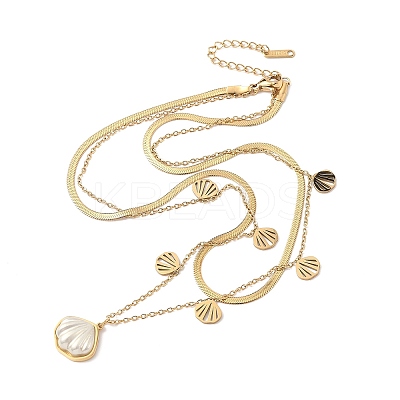 Summer 304 Stainless Steel & White Acrylic Pendant Double Layered Necklaces for Women NJEW-U044-02A-G-1