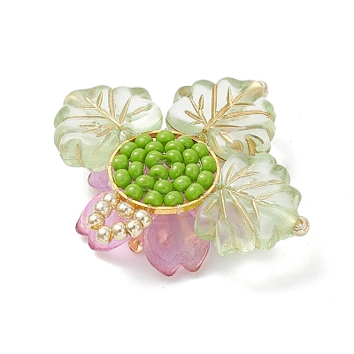 Brass Glass Seed Beaded Flower Pendants PALLOY-MZ01118-03-1