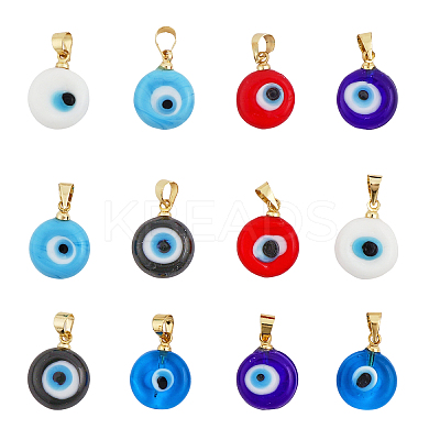 12Pcs 6 Colors Handmade Lampwork Evil Eye Pendants LAMP-CA0001-12-1