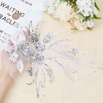 3D Flower Polyester Embroidery Sew on Flower Appliques PATC-WH0008-24A-1