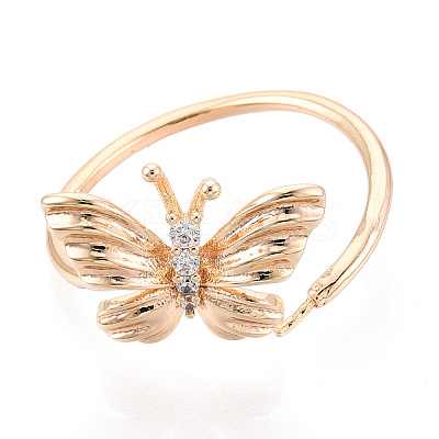 Butterfly Shape Brass Micro Pave Clear Cubic Zirconia Cuff Ring Settings KK-T076-50G-1