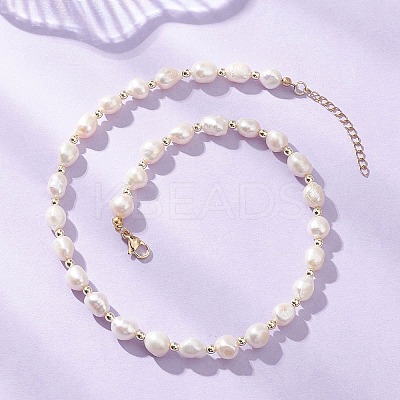 Natural Cultured Freshwater Pearl Two Sides Polished Beaded Necklaces NJEW-JN05731-1