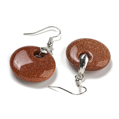 Rack Plating Brass Flat Round Dangle Earrings for Women EJEW-B064-01P-1