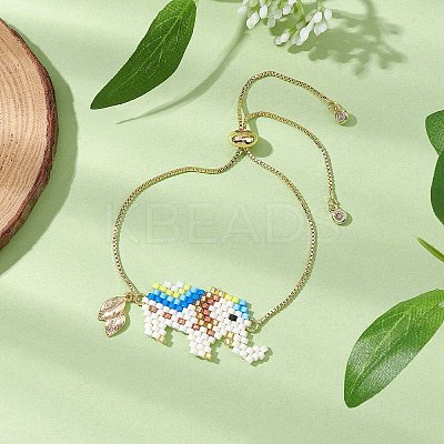 Elephant Glass Seed Beads Link Bracelets BJEW-MZ00067-02-1