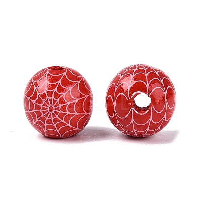 Halloween Printed Spider Webs Colored Wood European Beads WOOD-K007-04E-1