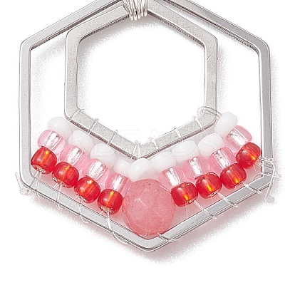 Wire Wrapped Natural White Jade & Glass Bead Pendants PALLOY-MZ00200-1