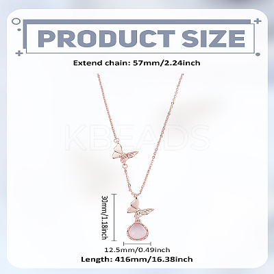 1Pc Butterfly & Teardrop Pendant Necklaces NJEW-LP0003-18RG-1