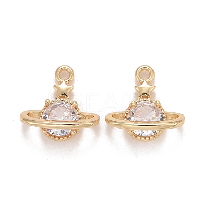 Rack Plating Brass Micro Pave Clear Cubic Zirconia Charms KK-E267-11LG-1