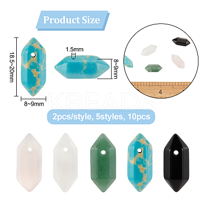 10pcs 5 style Gemstone Double Terminal Pointed Pendants G-OC0004-18-1