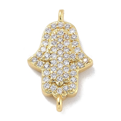 Rack Plating Brass Micro Pave Clear Cubic Zirconia Religion Hamsa Hand Connector Charms KK-A23410-053G-1