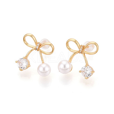 Brass Clear Cubic Zirconia Stud Earrings EJEW-T048-09C-1