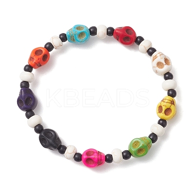 Synthetic Turquoise & Glass Seed Beads Bracelets BJEW-JB12169-1