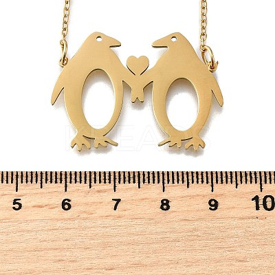 304 Stainless Steel Laser Cut Double Penguin Pendant Necklaces for Women Men NJEW-Q032-01A-G-1