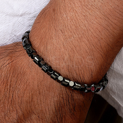 Synthetic Magnetic Hematite Beads Stretch Bracelets for Men Women ZU4423-1