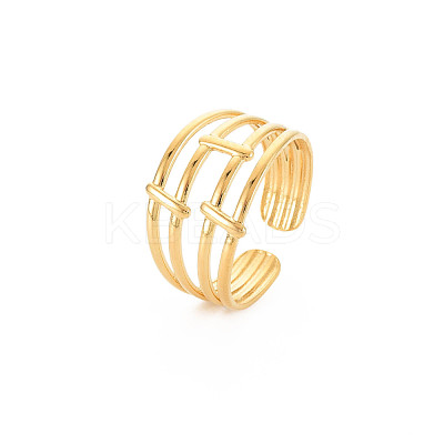 Ion Plating(IP) 304 Stainless Steel 4 Line Open Cuff Ring for Women RJEW-S405-158G-1