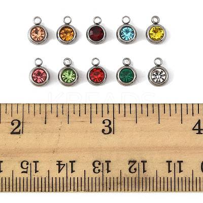 20Pcs 10 Colors 201 Stainless Steel Rhinestone Charms STAS-FS0002-05-1