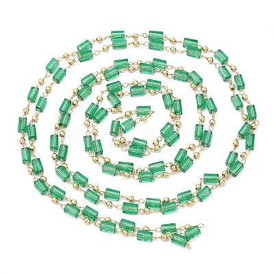 Faceted Cuboid Glass & Round Beaded Chains CHC-G018-02KCG-1