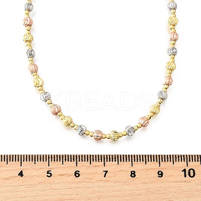 4MM Three-color Brass Textured Round Beaded Necklaces for Women NJEW-D314-12PG-1