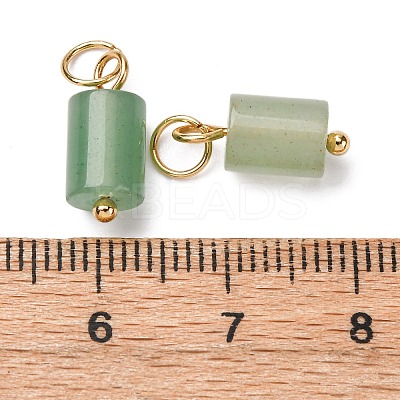 Natural Green Aventurine Column Charms with 304 Stainless Steel Jump Rings G-Q032-01F-1