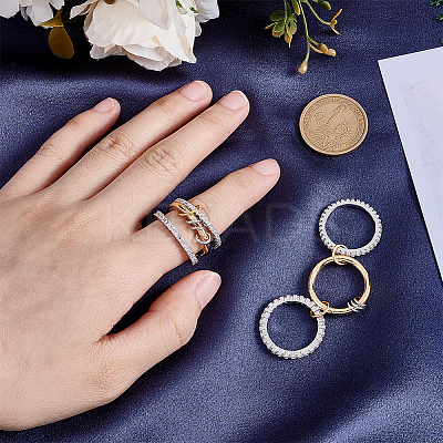 2Pcs 3 Layed Brass Rhinestone Finger Rings for Women RJEW-UN0003-09-1