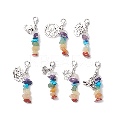 Chakra Natural & Synthetic Mixed Gemstone Pendant Decorations HJEW-JM02101-1