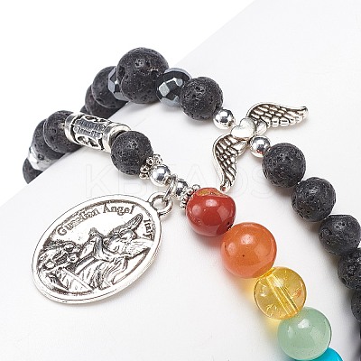 2Pcs 2 Style Style Natural Lava Rock & Mixed Stone & Synthetic Hematite Stretch Bracelets Set BJEW-JB08733-1