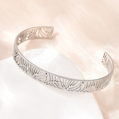 Hollow 304 Stainless Steel Open Cuff Bangles for Women BJEW-F547-01P-1