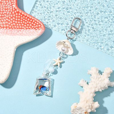 ABS Plastic Imitation Pearl & Acrylic & Synthetic Turquoise & Shell Pendant Decorations KEYC-FS00038-02-1