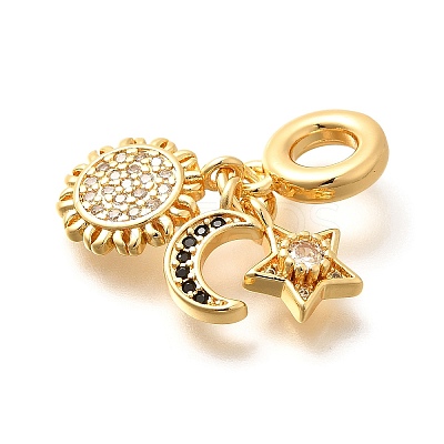 Brass Black & Clear Cubic Zirconia Sun & Star & Moon European Dangle Charms KK-U048-07G-1
