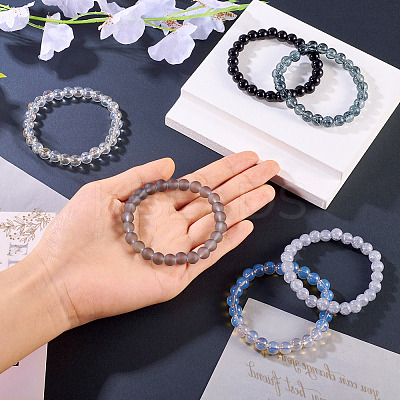 6Pcs 6 Styles 8mm Glass Round Beaded Stretch Bracelet Sets BJEW-TAC0024-1