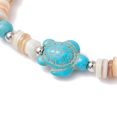 Natural Freshwater Shell with Synthetic Turquoise Beads Stretch Bracelets for Men Women BJEW-JB11745-02-1
