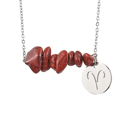 Natural Red Jasper Chip & Constellation Pendant Necklaces NJEW-JN05084-01-1