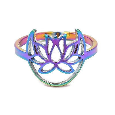 Ion Plating(IP) 304 Stainless Steel Hollow Lotus Adjustable Ring for Women RJEW-M149-30RC-1