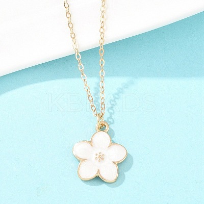 Alloy Enamel White Flower Pendant with Iron Chain Necklaces for Women NJEW-A066-04G-1