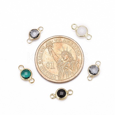 Golden Plated Glass Flat Round Links connectors KK-L094-02-1