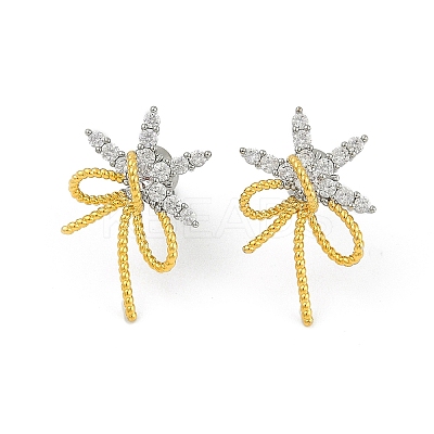 Bowknot Brass Micro Pave Cubic Zirconia Stud Earrings for Women EJEW-Q391-33PG-1